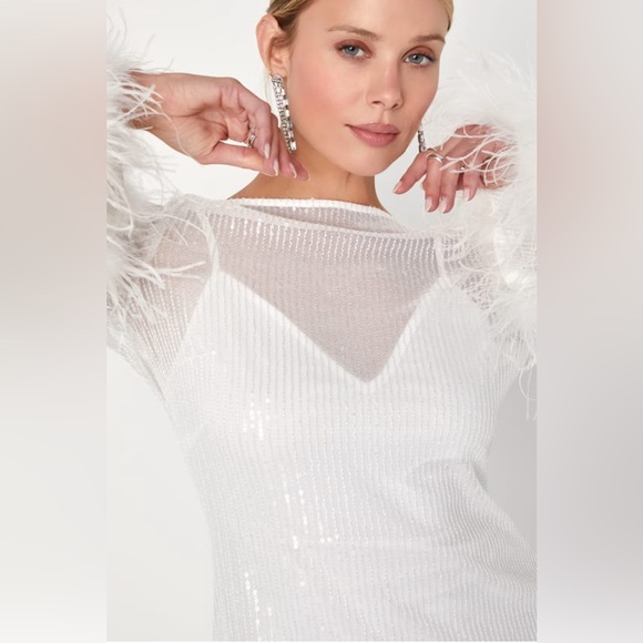 Lulu’s Marvelous Energy White Sequin Mesh Long Sleeve Mini Dress - Picture 4 of 13